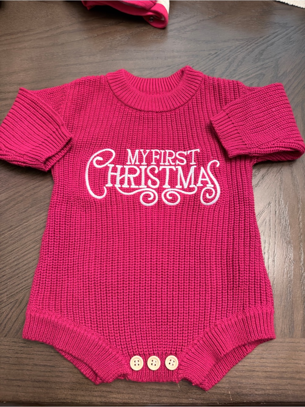 Baby Knit 'My First Christmas' One-Piece Romper in Red